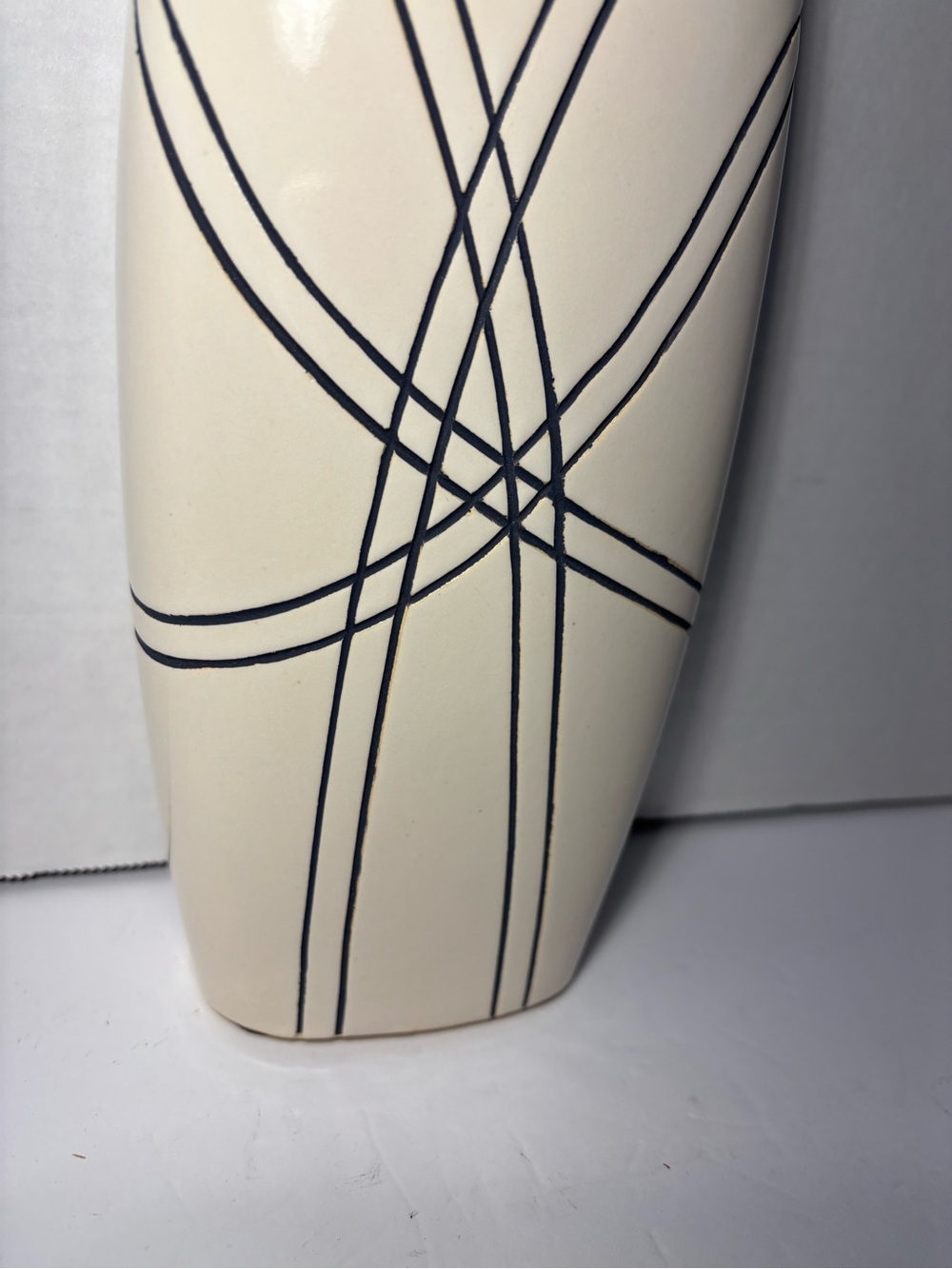 Norcal Creamy White Black Geometric Lines Ceramic 10” Vase Modern Home Accent - Picture 4 of 9